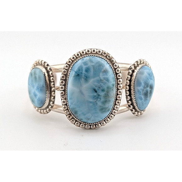 Handmade Larimar Statement Cuff Bracelet in Sterling Silver Unique Jewelry Gift* - Picture 2 of 10